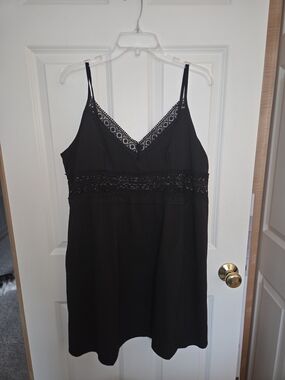 Black Lace-Trim Mini Dress with Spaghetti Straps